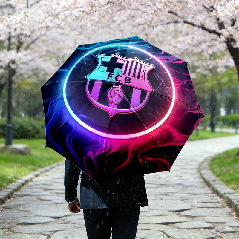 1pc Sturdy 8-Bone Auto Umbrella, Barcelona FC Umbrella, Digital Printed, Foldable Umbrella for On-the-Go Outdoor Use