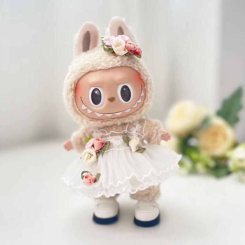 17cm Labubu Doll Clothes: Ice Cream Overalls - Cute Pendant Blind Box