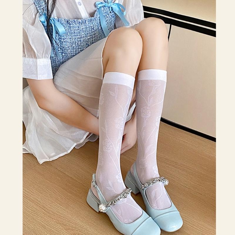 Sheer Knee High Socks for Women Girls Stretchy Silk Stockings Student Girls Stockings Tube Socks Nylons Calf Socks