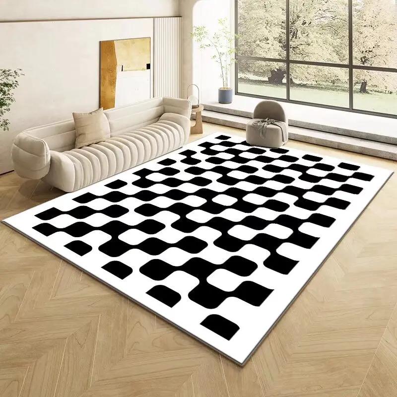 Fashion Retro Checkerboard Carpet Living Room Bedroom Decoration Bedside Non-slip Soft Mat Home Washable Plush Rugs Customizable