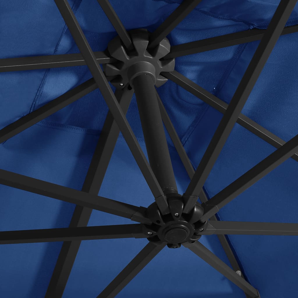 Cantilever Umbrella with LED Lighting Steel Mast 250 X 250 Cm Azure Blue