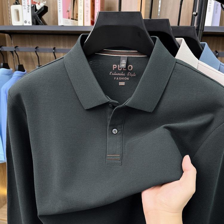 Autumn 100 Pure Cotton Men'S Long-Sleeved T-Shirt Batch Solid Color Simple Business Fashion Polo Shirt
