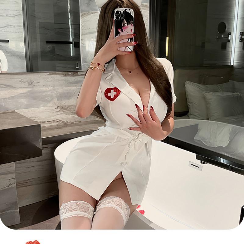 Plus Size Woman Lingerie Nurse Cosplay Lingerie Uniform Dress Suit Babydoll Teddy Chemises Porn Erotic Maid Costume Lenceria