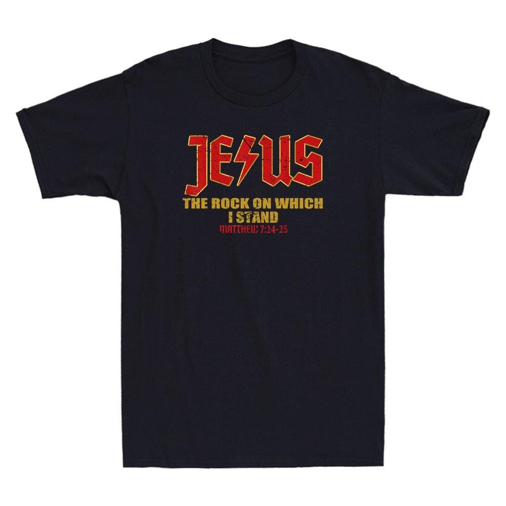Christian Jesus Rock Band Matthew 7:24 Funny Quote Saying Vintage Mens T-Shirt