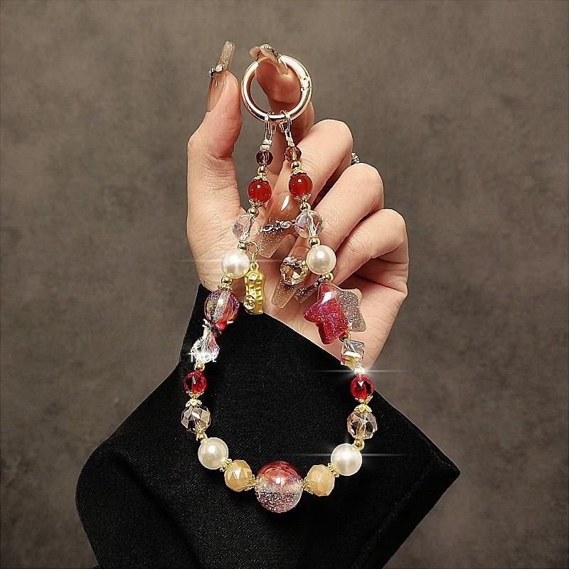 No Brand Phone Lanyard With Water Crystal Beads Pvc Material For Stylish Accessory
