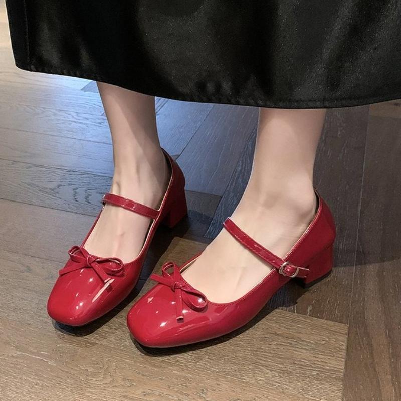 Fashion French Round Bow Coarse Single Order Shoes Women Autumn 2025 New Versatile Small Leather Shoes Shallow Mouth Mary Jane Shoes