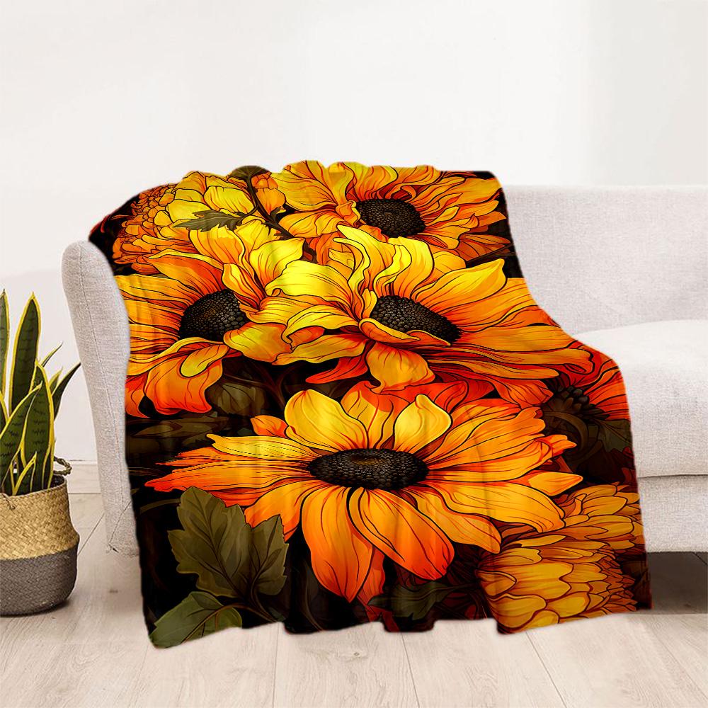 1pc Sunflower Initial blanket Soft and Warm for Sofa Office Camping Travel Livingroom Great Gift for Friends and Family Comfortable