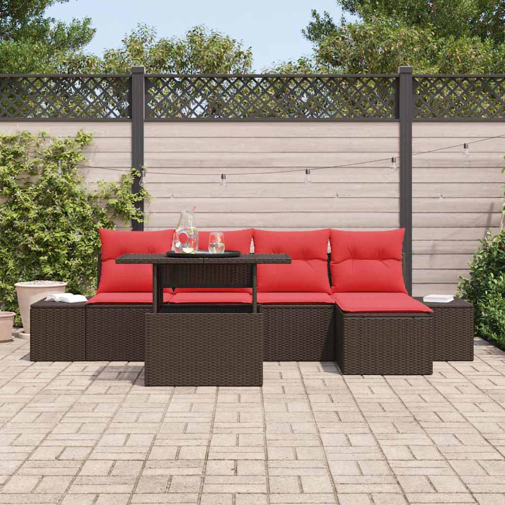 Garden Sofa Set 6 Pieces Brown Poly Rattan