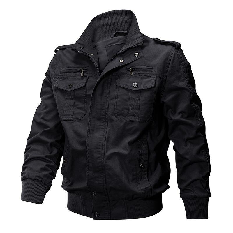Spring and Autumn Retro Stand-up Collar Tooling Pure Cotton Jacket Men's Handsome Military Jacket Solid Color Top