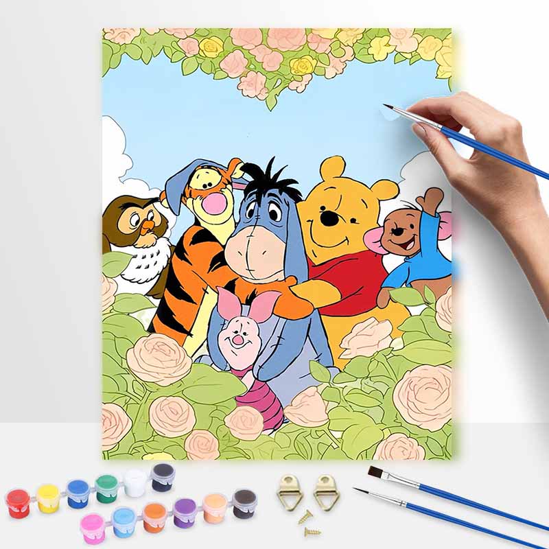 Disney Winnie the Pooh and Friends Flowers Oil Paint By Numbers Hand Painting Kit. Home Decor Gift