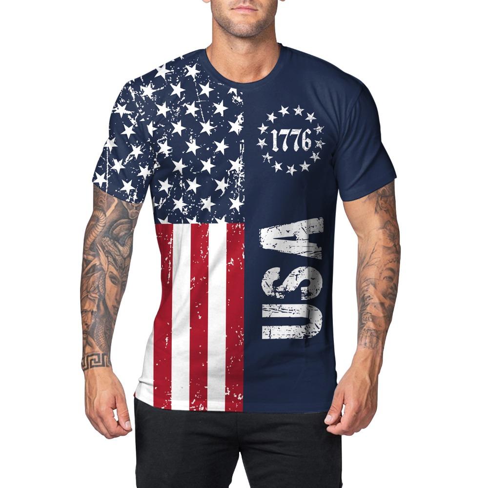 Flag Pattern 3D Digital Printing Men's Fashionable Round Neck Short Sleeved T-shirt