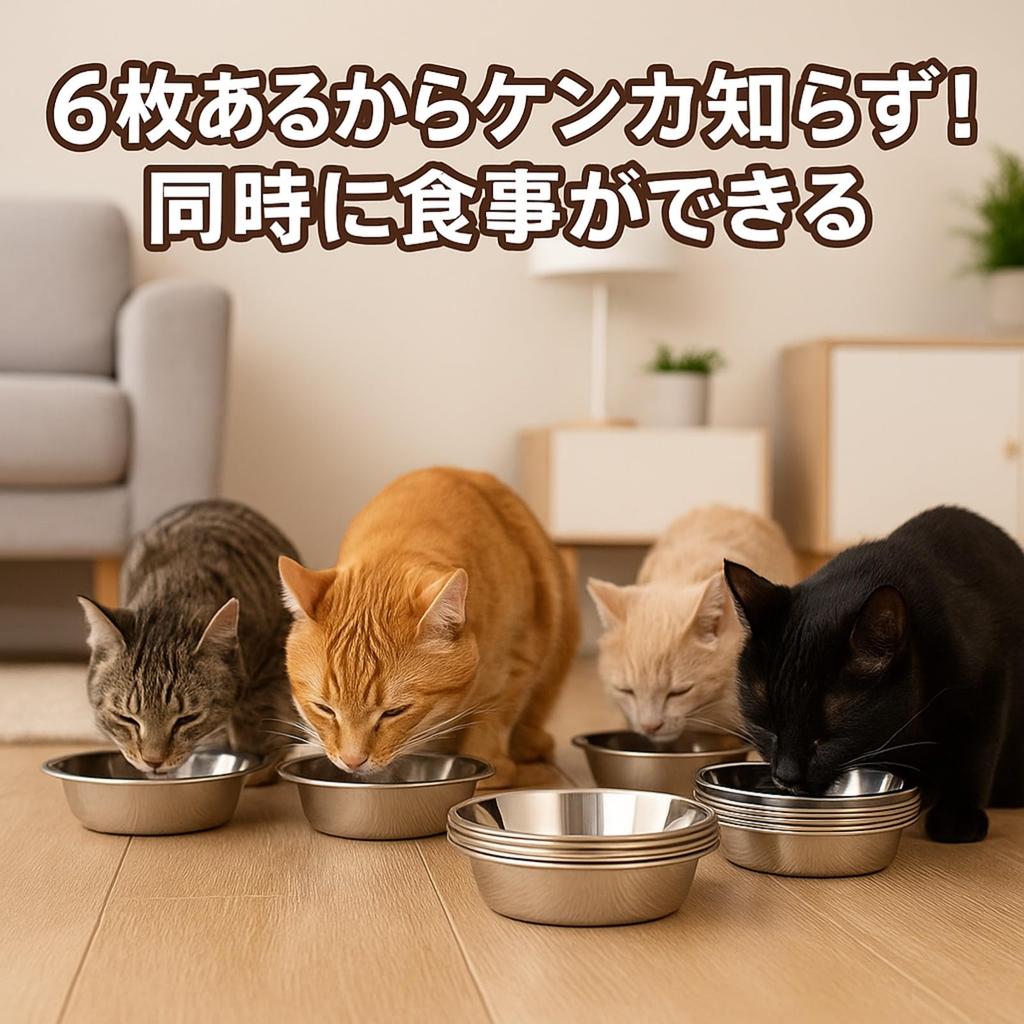 Rubonarie Stainless Steel Pet Bowl Set, 6-Piece Set for Dogs and Cats, 14cm Diameter, Silver