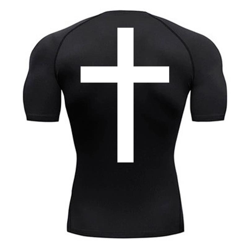 Cross Back Print Compression Shirts for Men Quick Dry Tees Tshirts Tops Gym Workout Running Undershirts Baselayers Rash Guard