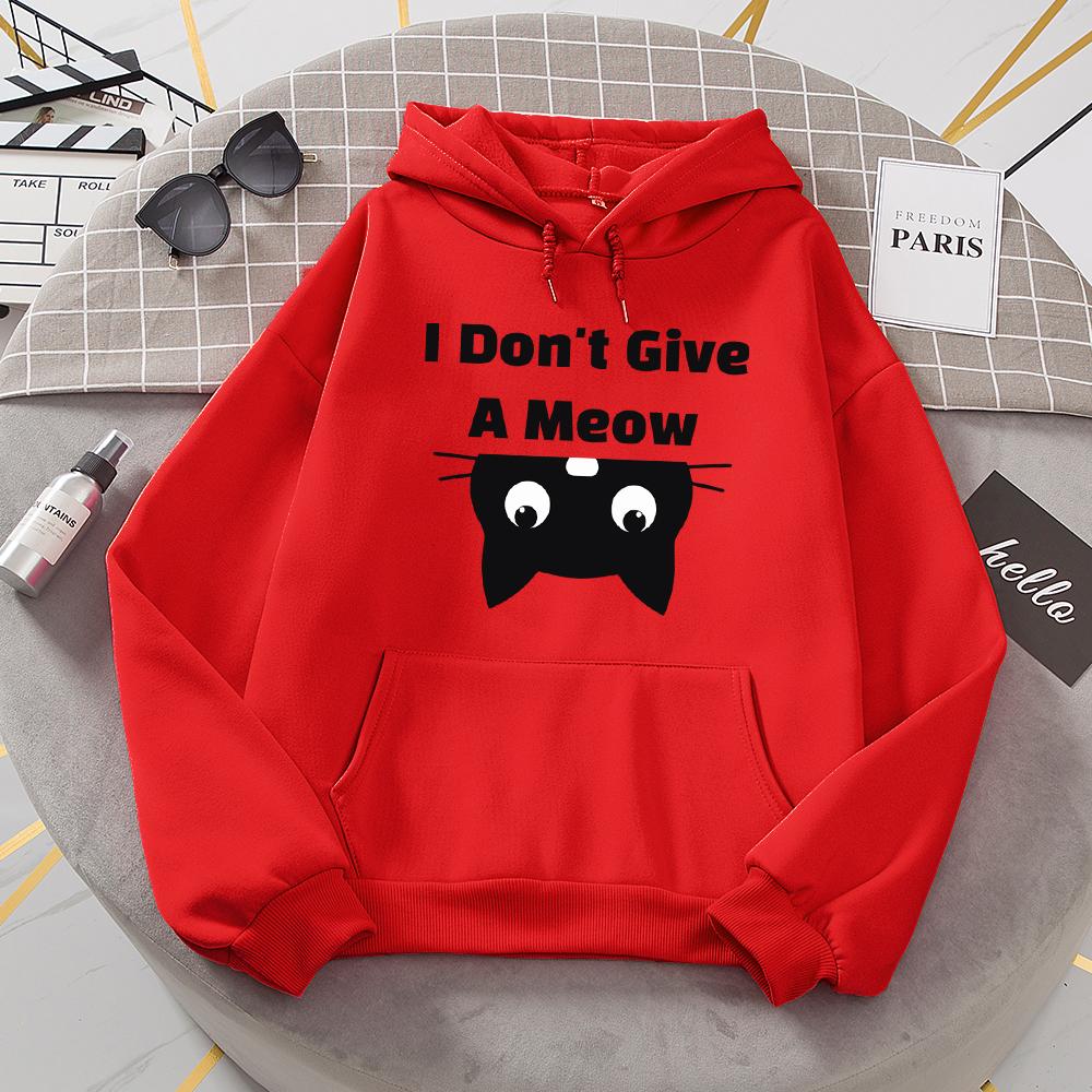 I Don'T Give A Meow Black Cat Hoodies Women Oversized Loose Warm Hoody Street Sport Tide Sweatshirt Fashion Comfortable Hooded
