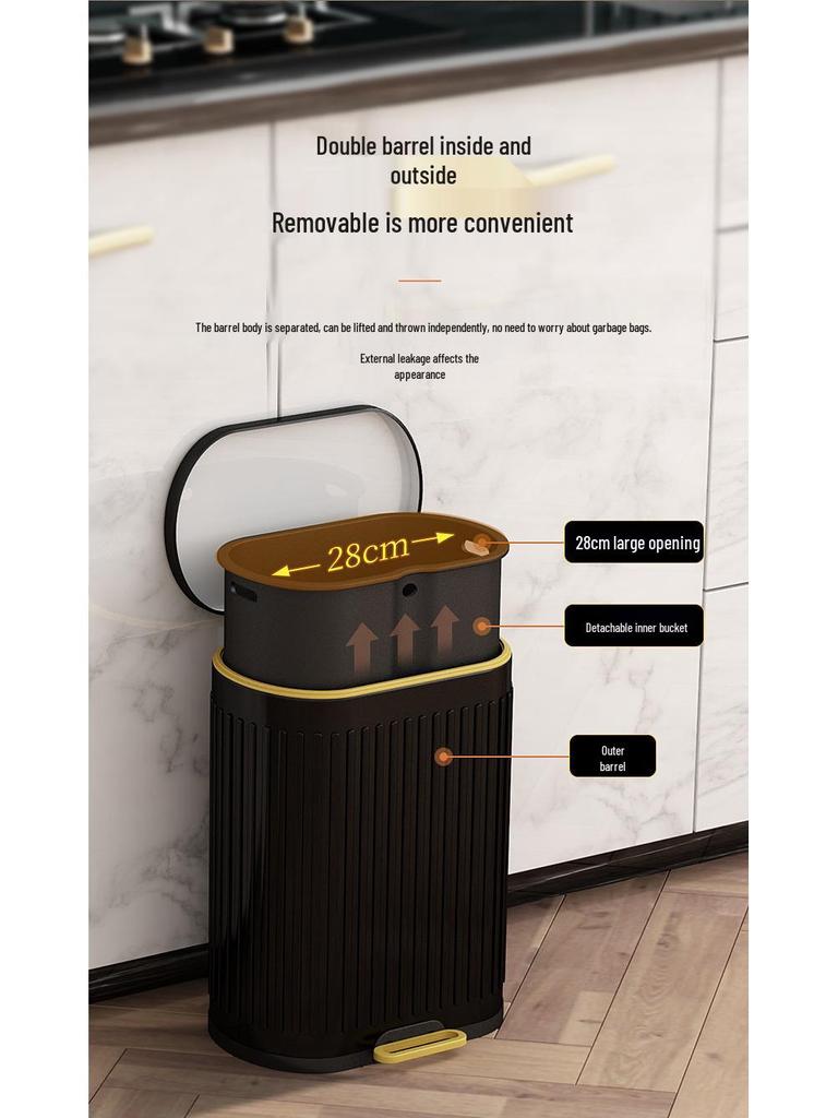 Stainless Steel Soft-Close Foot-Operated Trash Can for Kitchen, Living Room, and Bathroom