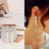 Women Shiny Rhinestone Long Tassel Dangle Stud Earrings Fashion Bride Jewelry