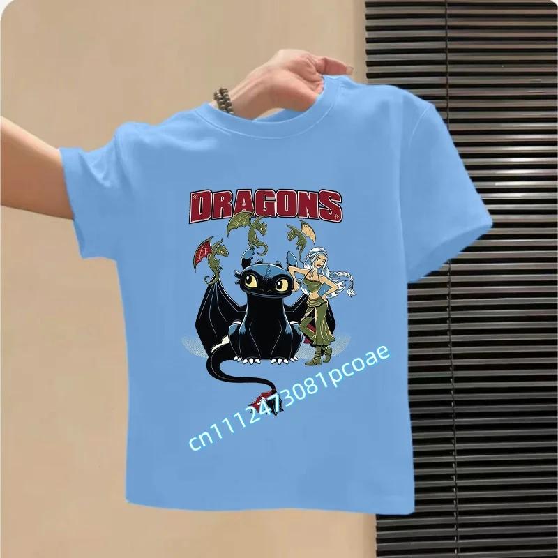 Dragon Tamer Summer Tshirt Boys Sports Shirt Girls Casual Top Cartoon Print Childrens Pure Cotton Short Sleeve Shirt