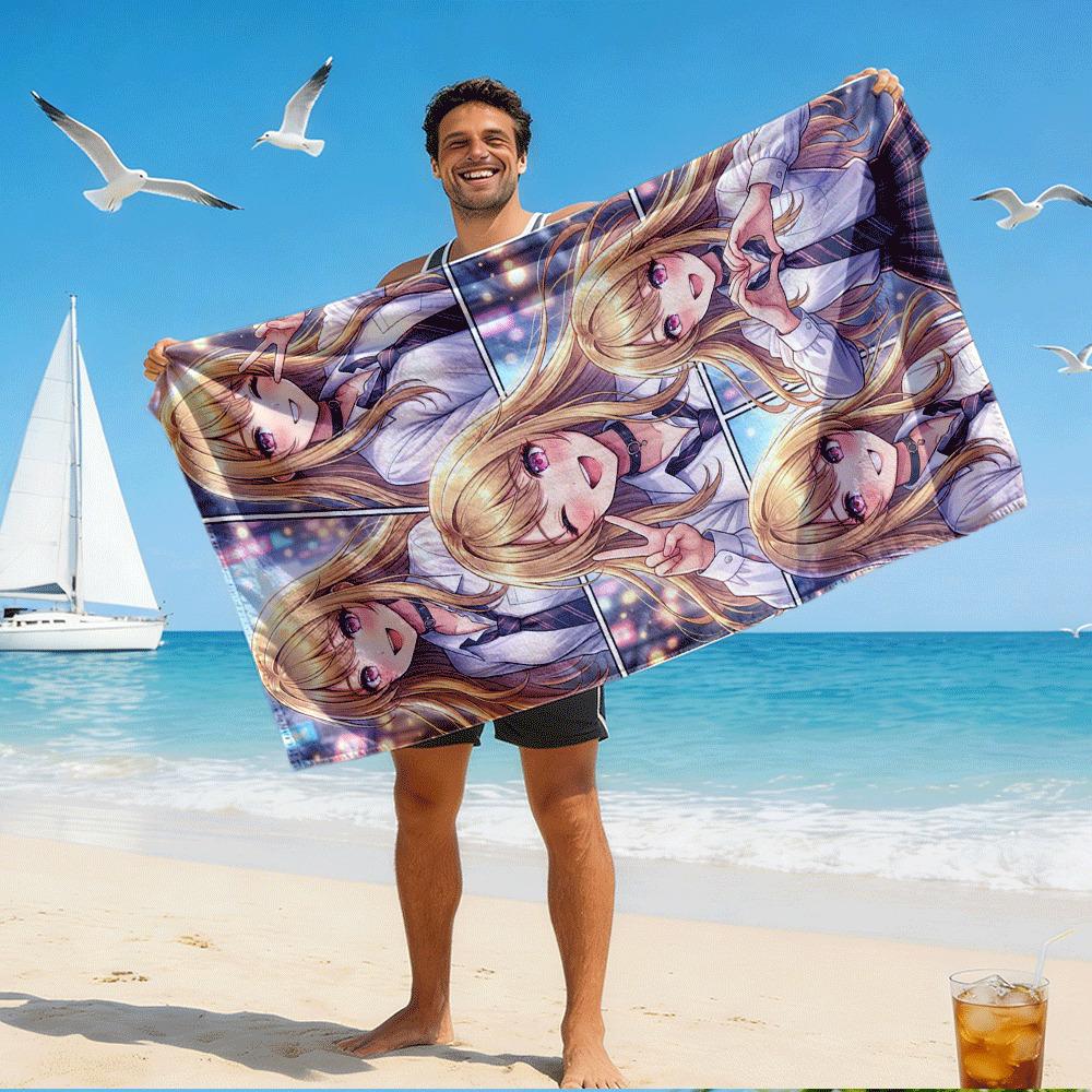 M-My Dress-Up Darling Kitagawa Marin Anime Microfiber Beach Towel Quick Dry Super Absorbent Sand Free Soft Oversized Bath Towels