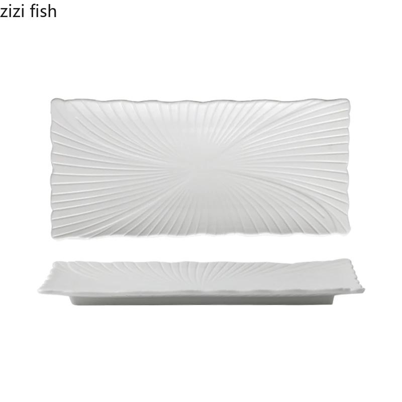 Plato de Barra Larga Irregular de Cerámica Blanca Pura Plato para Sushi Dim Sum Plato para Presentación de Cocina Molecular Vajilla Creativa para Restaurante