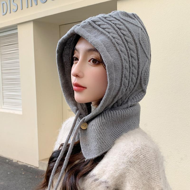 New Autumn and Winter Style Balaclava Women's Knitted Wool Hat Warm Ear Protection Scarf Hat Integrated Cold Hat