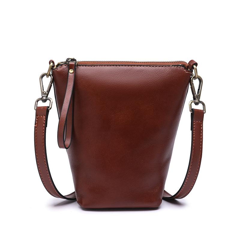 Genuine Leather Niche Designer First Layer Cowhide Mobile Phone Bag Crossbody Small Bag Casual Women'S Bag Women'S Bag