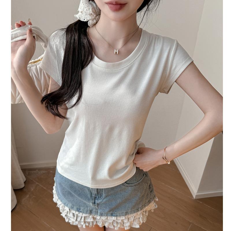 New Summer Lyocell Tencel Versatile Casual Front Shoulder Short Sleeve T-Shirt Women's Pure Desire Flying Sleeve Top