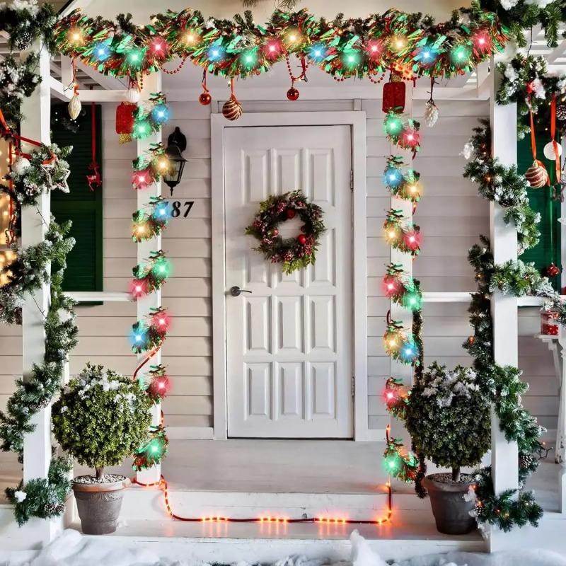 5M LED Metallic Tinsel Garland - Premium Thick Christmas Tree Hanging Decor with Battery-Operated Lights for Home/Party Decor