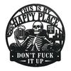 Wall Decoration Metal Art Sign with Skull Slogan Design Pre-Drilled Holes Easy Install Decorative Plaque Rustproof Decor for Garage, Workshop,