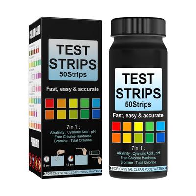 7 In 1 Swimming Pool Water Test Paper 50Pcs Water Quality Strips for Testing PH Chlorine Bromine