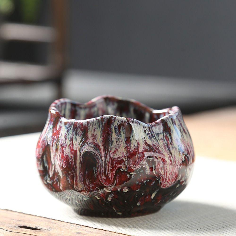 Ceramic Teacup Kiln Transformation Tea Bowl Water Cup Lotus Shape Temmoku Glaze Nordic Style Household Creative Drinkware 150ml