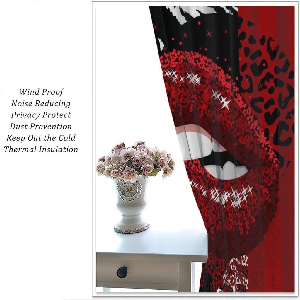 Glitter Lips Decor Window Curtains Red Sequins Sparkling Black White Leopard Zebra Home Kitchen Livingroom Coffee Room Window