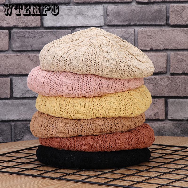 Summer Women's Knitted Beret Hat Solid Color Simple Korean Version Beret Outdoor Travel Casual Hat