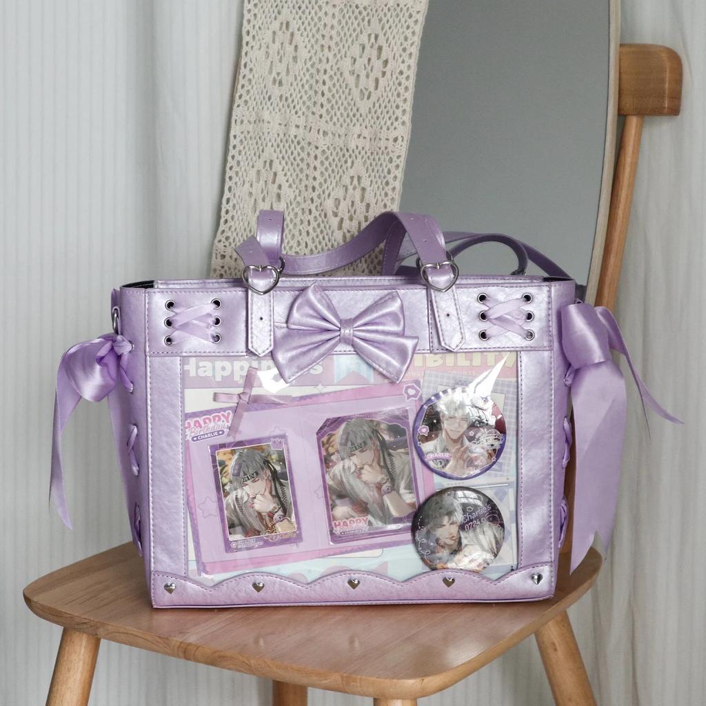 New Lolita Women Ulzzang Ita Bags Fashion Designer PU Subculture Harajuku DIY Anime Badge Tote Bag Female Y2K Shoulder Bag