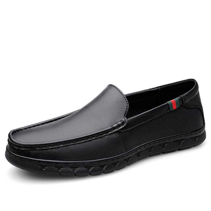 

Мужские туфли Doudou 2025 новая модель, мужские туфли из натуральной кожи на одной педали, мужские туфли на мягкой подошве в британском стиле из коровьей кожи, легкие повседневные кожаные туфли для вождения 45 чёрный