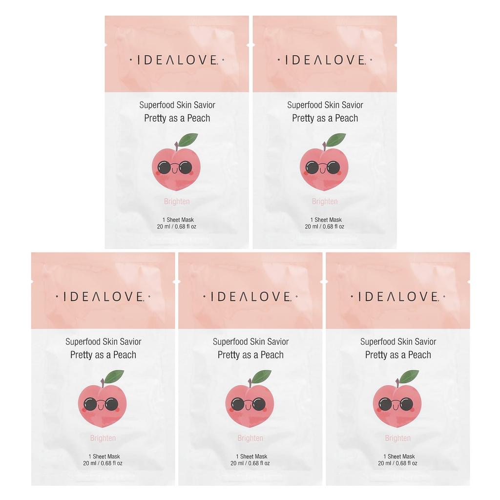 Superfood Skin Savers, Pretty as a Peach, Beauty Sheet Mask 5 Pack, 20Ml (0.68Fl Oz) Each