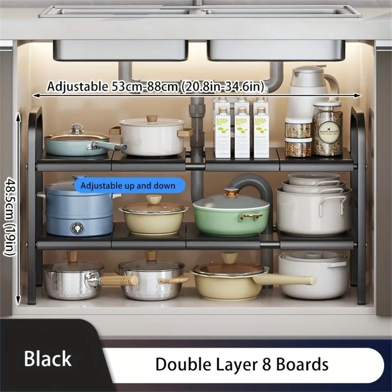 1 Набор Многофункциональных Кухонных Органайзеров Под Раковину - Расширяемая Полка-Органайзер для Шкафа, Стойка для Хранения