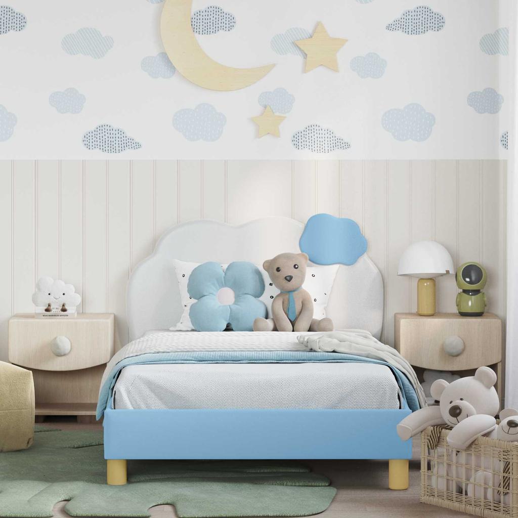 Kids Bed Frame with Headboard Blue 90 X 200 Cm PU