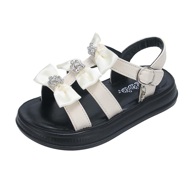 Girls Sandals with Sweet Bows Soft Sole Kids Beach Shoes Versatile 2025 Summer New Children Princess Shoes Casual Non-slip Cute