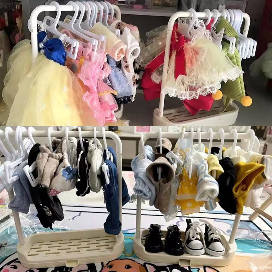 5-10Pcs Mini Clothes Hanger Used For Labubu And Other Dolls Shoe Rack Support Rack Cute Bow Hanger Doll Accessories  Toys