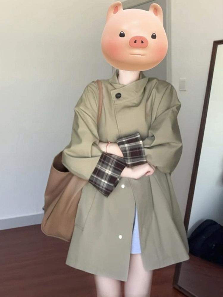 

Women s Mid-Length Khaki Trench Coat - Versatile, Petite Korean Style for Spring and Autumn 2025 Large хаки