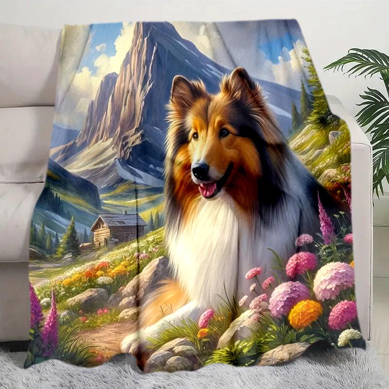 1PC Dog cute printed blanket, all season lightweight home office outdoor nap multifunctional blanket A5
