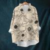 Women's Loose Ruffled Retro Floral Print Stand Collar Long Sleeve Cotton And Linen Top