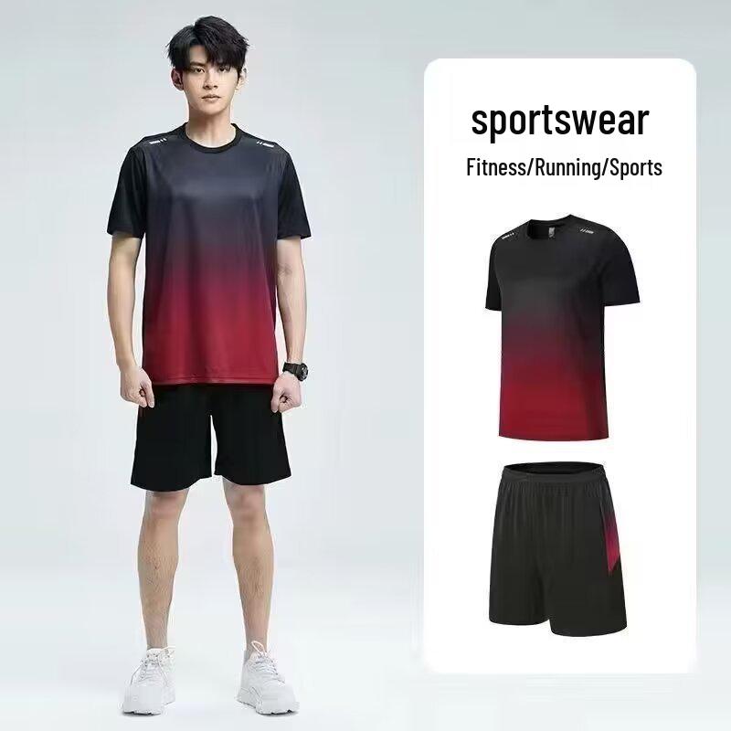 Men's Quick-Dry Sports Set: Short Sleeve & Shorts for Running, Basketball, Fitness, and Casual Outdoor Activities.