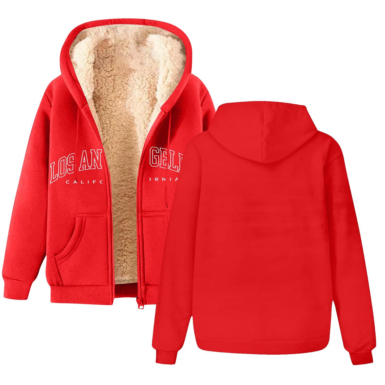 

Мужская и женская мода. Одно и то же пальто с флисовой толстой толстовкой с капюшоном. Кардиган с капюшоном. L красный