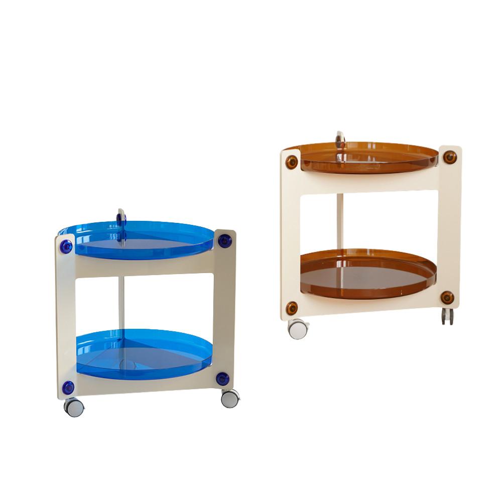 Homlly Lunii 2 Tiers Coffee Round Side Table With Rolling Wheels