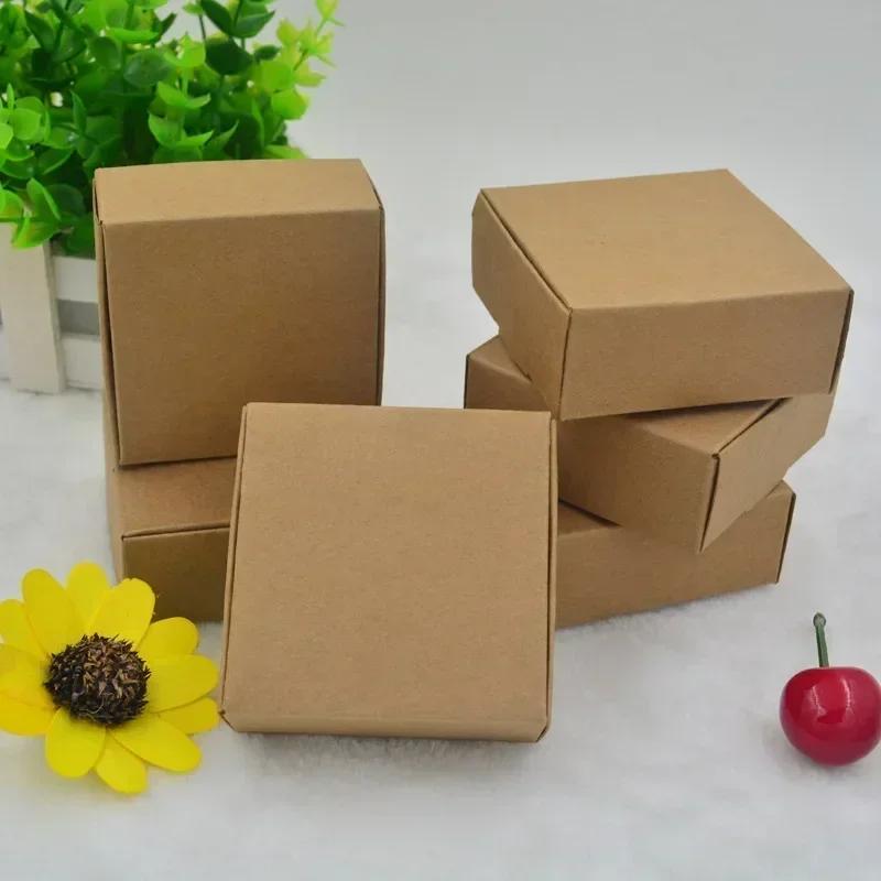 50pcs Paper Jam Packaging Box Cowhide Color Jewelry Candy Packing Fold Aircraft Boxes Durable Strong Packaging Box with Lid