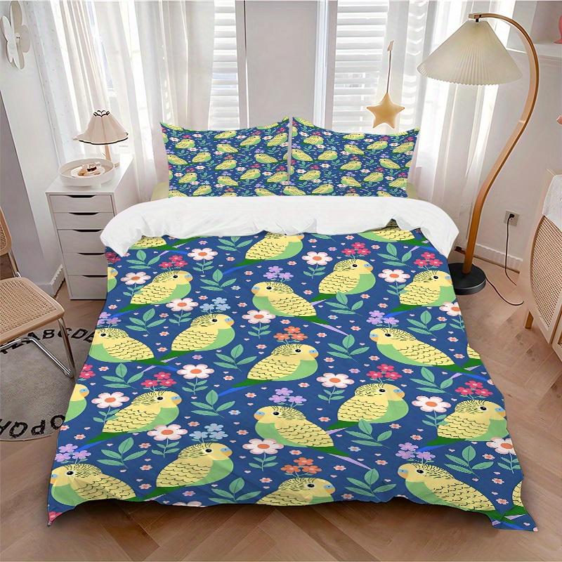 

3pcs Parakeet Floral Soft and Comfortable Breathability, Bedding Set, Machine Washable, Suitable for All Seasons176 135x200cm