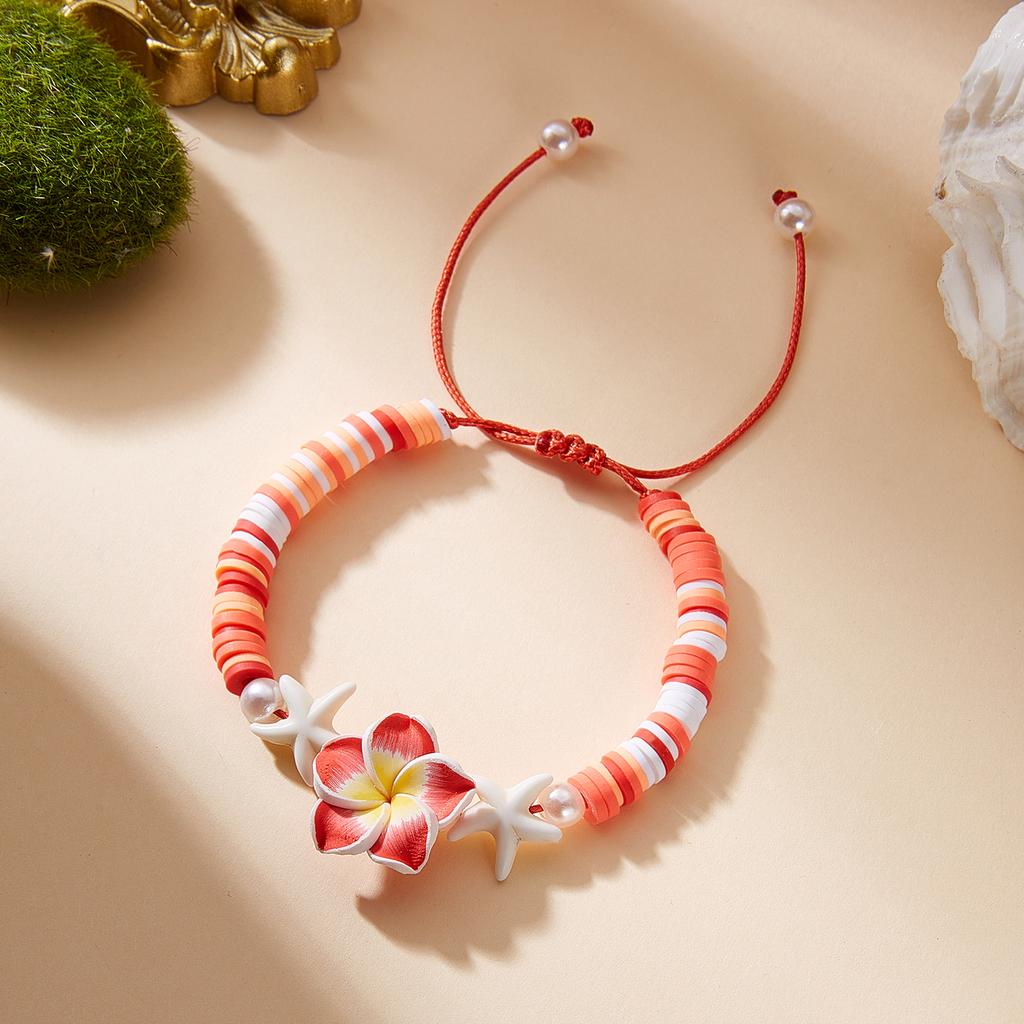 Bohemian Big Flower Charm Bracelets For Women Pink Red Blue Green Flowers Soft Clay Pottery Beaded Bangles Party Jewelry