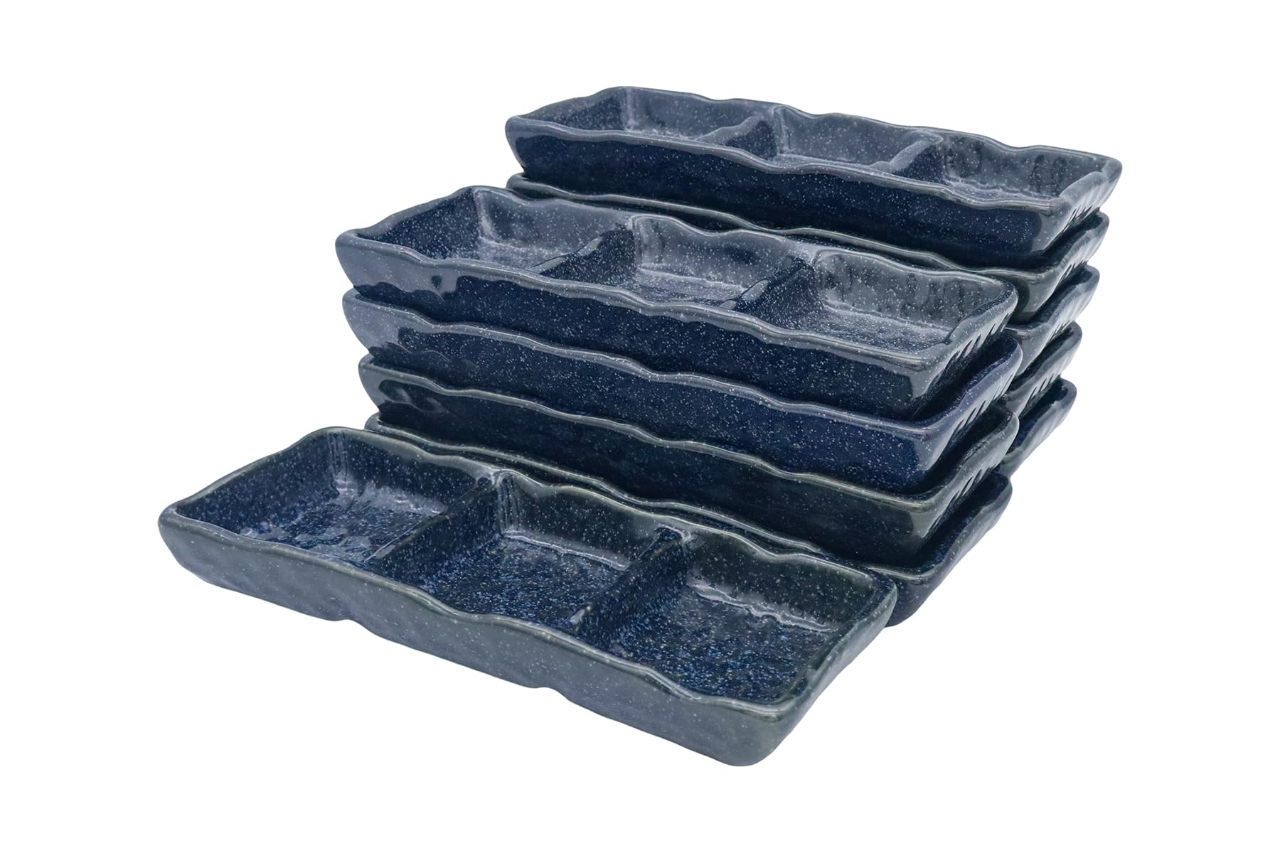 

Mino Ware Japanese Cafe Series Three-Divided Plate with Foot, Indigo Snow Design, Set of 10 (Size: H2.5 x W20 x D8cm)