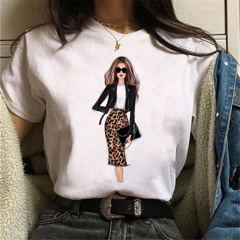 Fashion Paris Trip Lady Print T Shirt Tshirts Casual Round Neck Short Slee Tee Shirt Plus Size TShirt Streetwear Daily Clothing